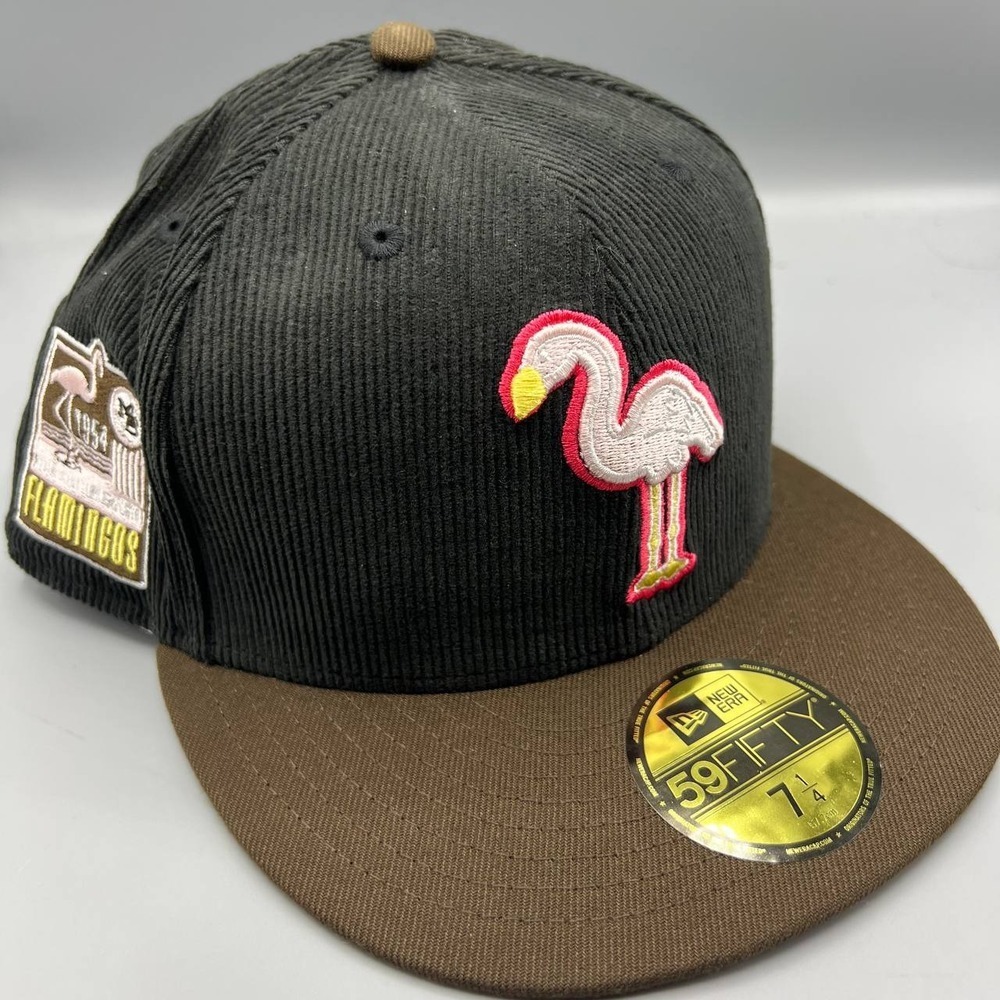 Miami Beach Flamingos Hat Men 7 1/4 Corduroy 59Fifty New Era MiLB Fitted Cap